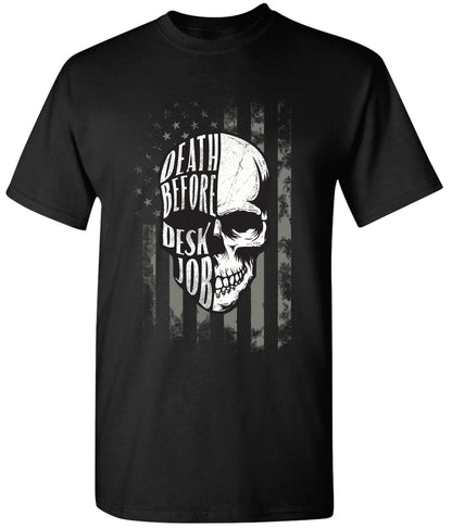 "Death Before Desk Job" Skull & USA Flag Premium Short Sleeve Tee