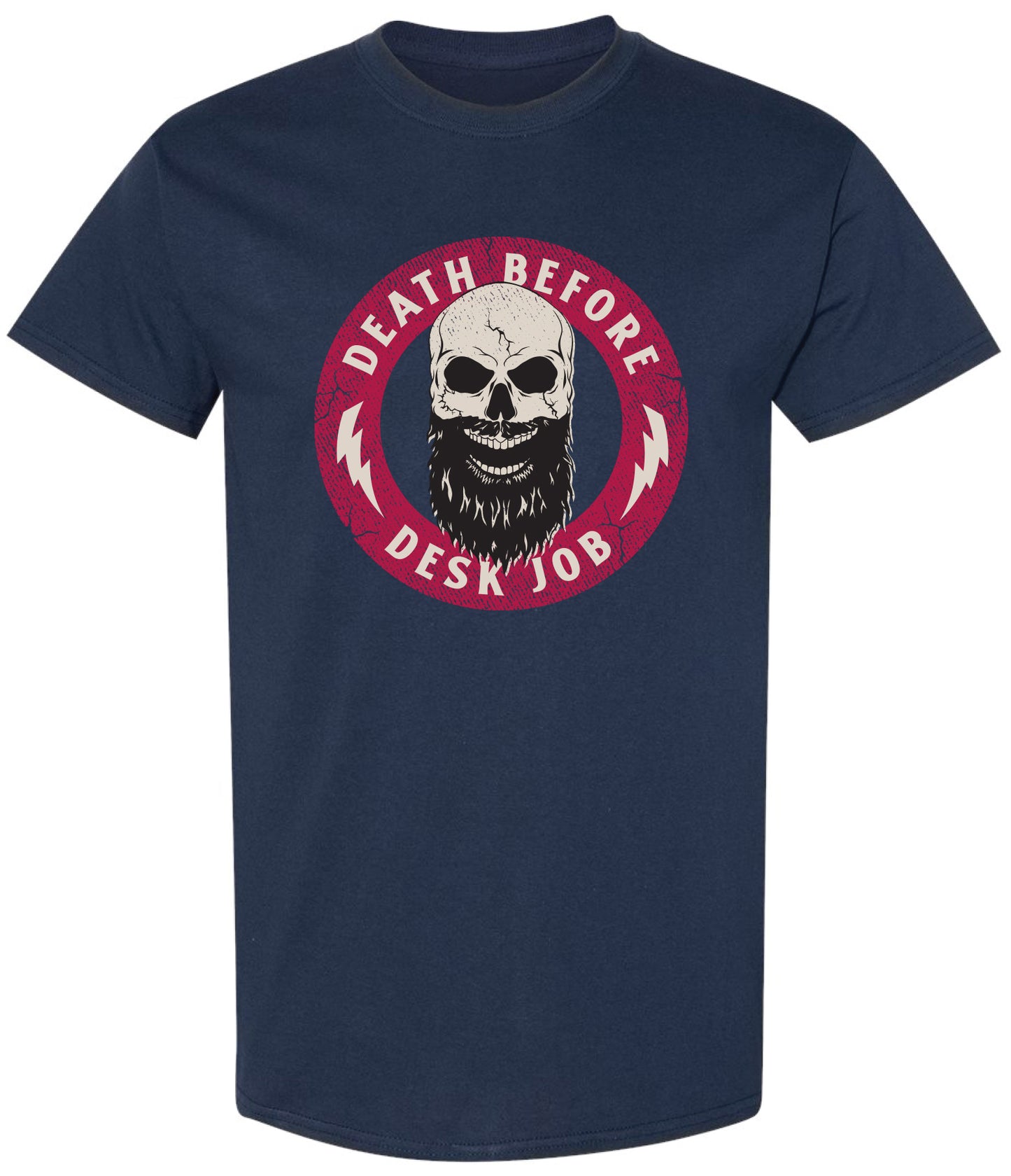 "Death Before Desk Job" Bearded Skull Premium Short Sleeve Tee