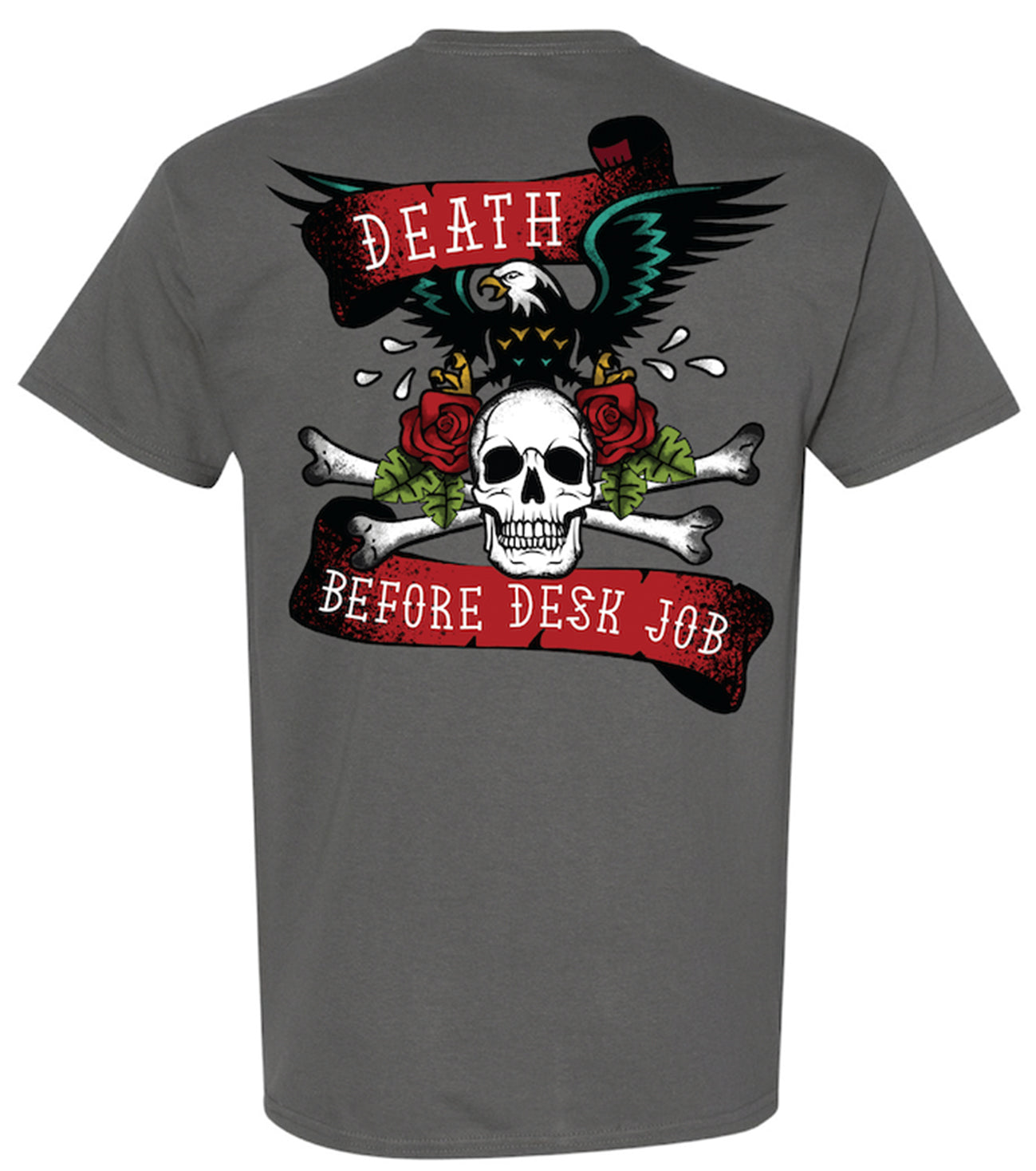 "Death Before Desk Job" American Traditional Tattoo Premium Short Sleeve Tee