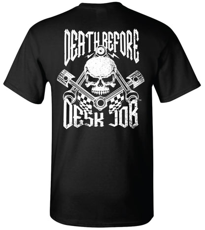 "Death Before Desk Job" Skull & Pistons Premium Short Sleeve Tee