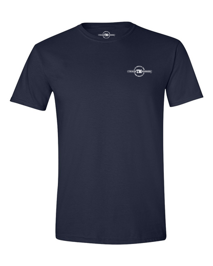 "Built In Denim, Destroyed By Suits" Farming Premium Short Sleeve Tee - Navy